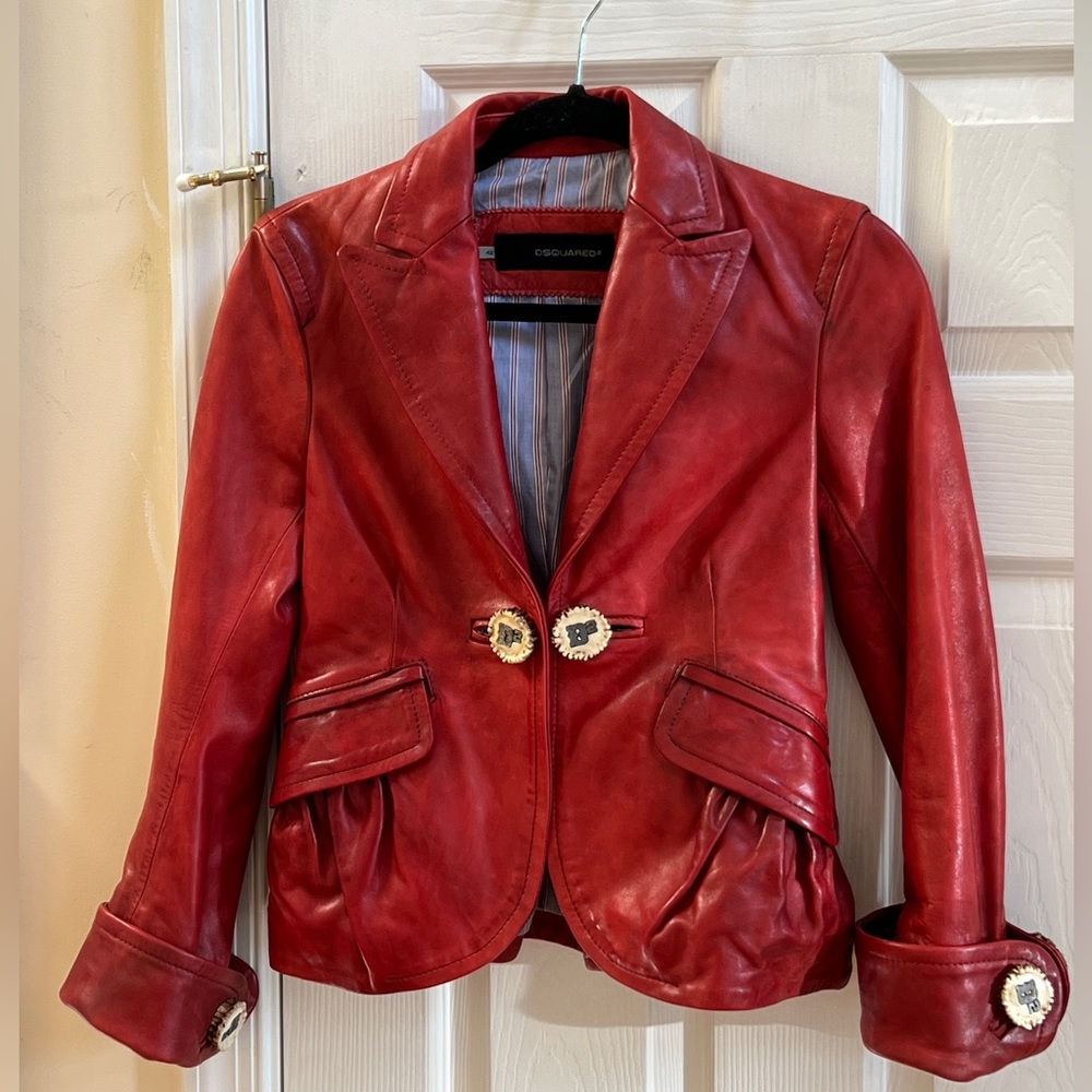 Vintage Dsquared2 red leather cropped jacket.